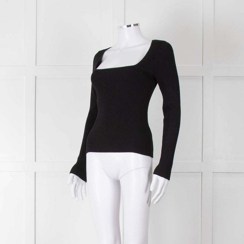 Rag & Bone Black Ribbed Square Neck Long Sleeve Top