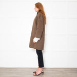 Hartford Brown Wool Mix Stand Collar Coat