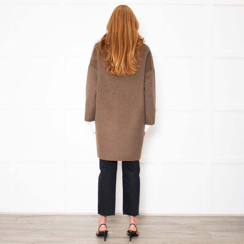Hartford Brown Wool Mix Stand Collar Coat
