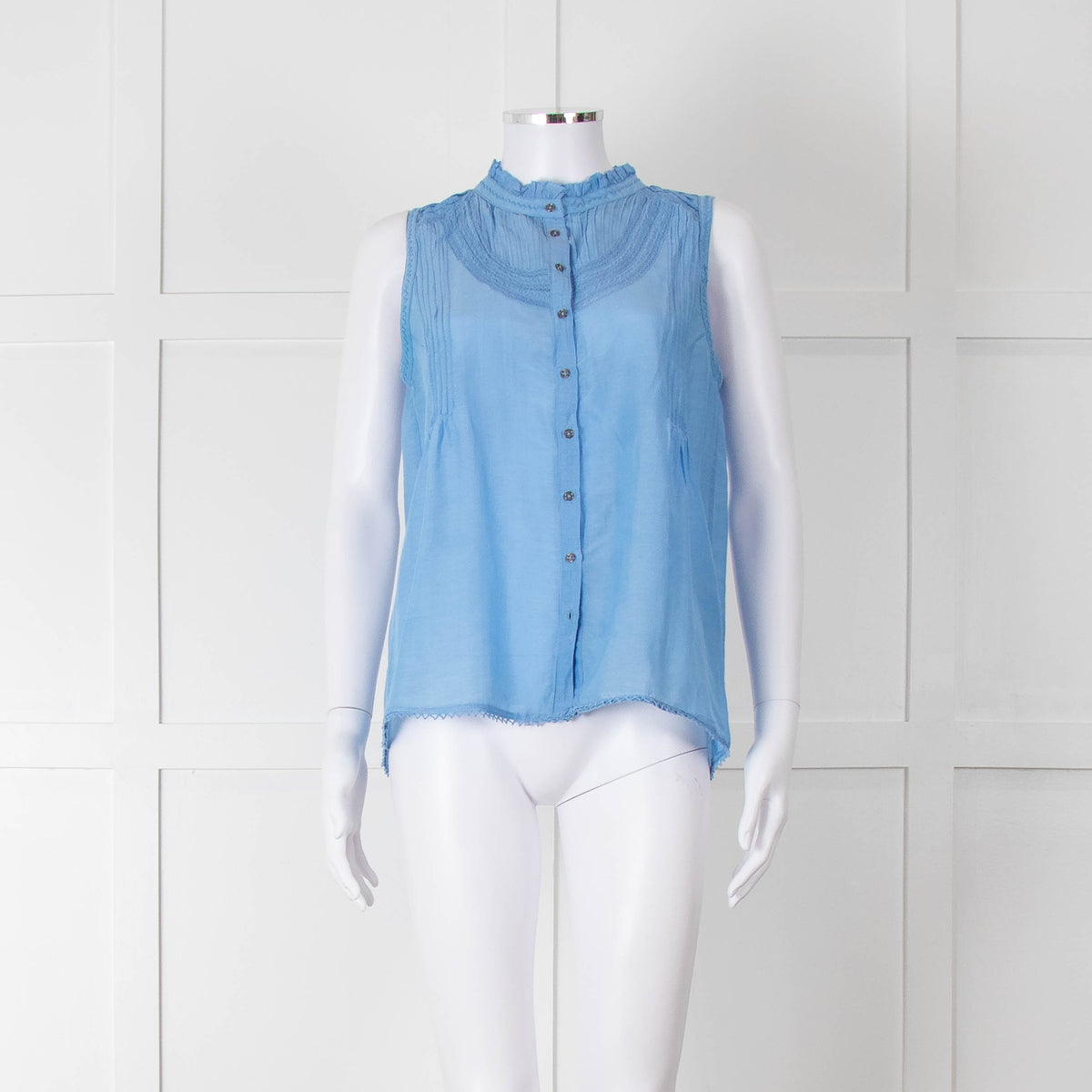 Brora Blue Cotton & Silk Sleeveless Blouse