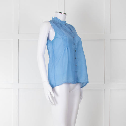 Brora Blue Cotton & Silk Sleeveless Blouse