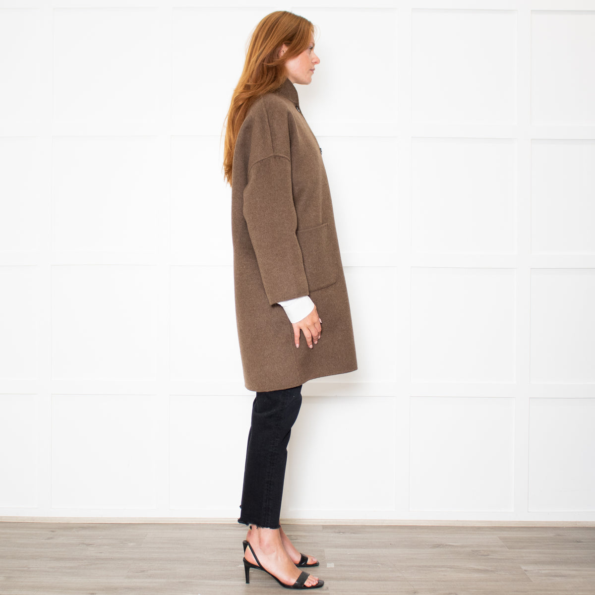 Hartford Brown Wool Mix Stand Collar Coat