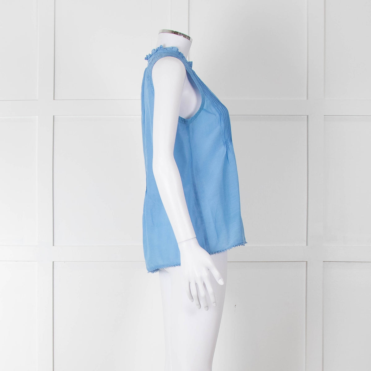 Brora Blue Cotton & Silk Sleeveless Blouse