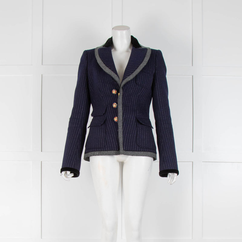 Balenciaga Navy Blue Pinstripe Collegiate Blazer