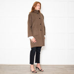 Hartford Brown Wool Mix Stand Collar Coat
