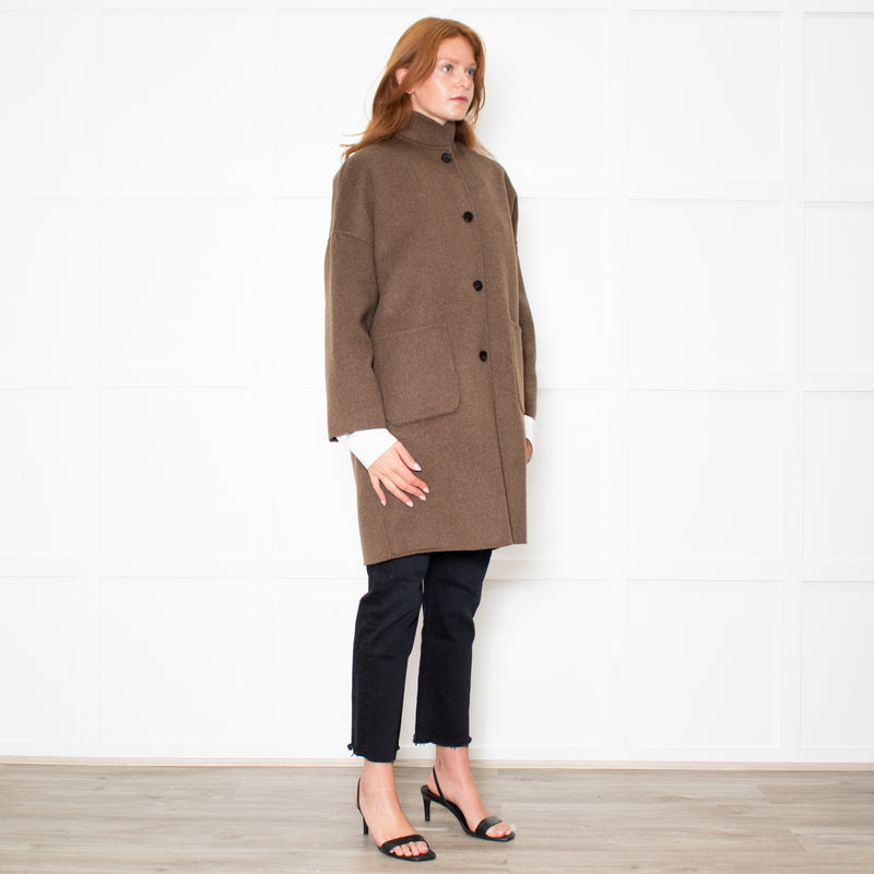 Hartford Brown Wool Mix Stand Collar Coat
