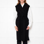 S Max Mara Black Belted Longline Virgin Wool Gilet