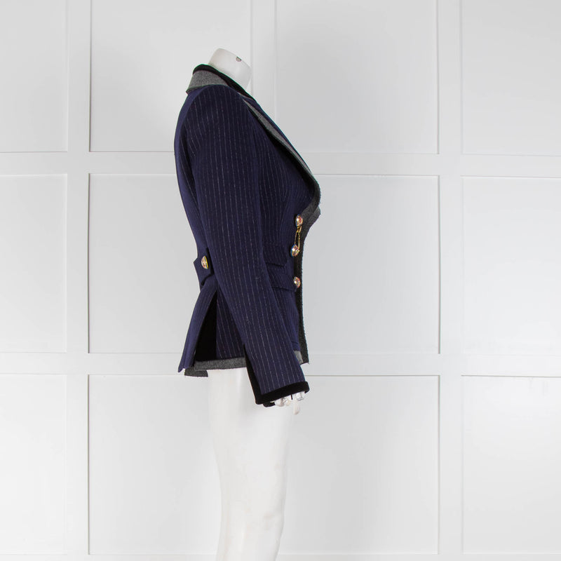 Balenciaga Navy Blue Pinstripe Collegiate Blazer