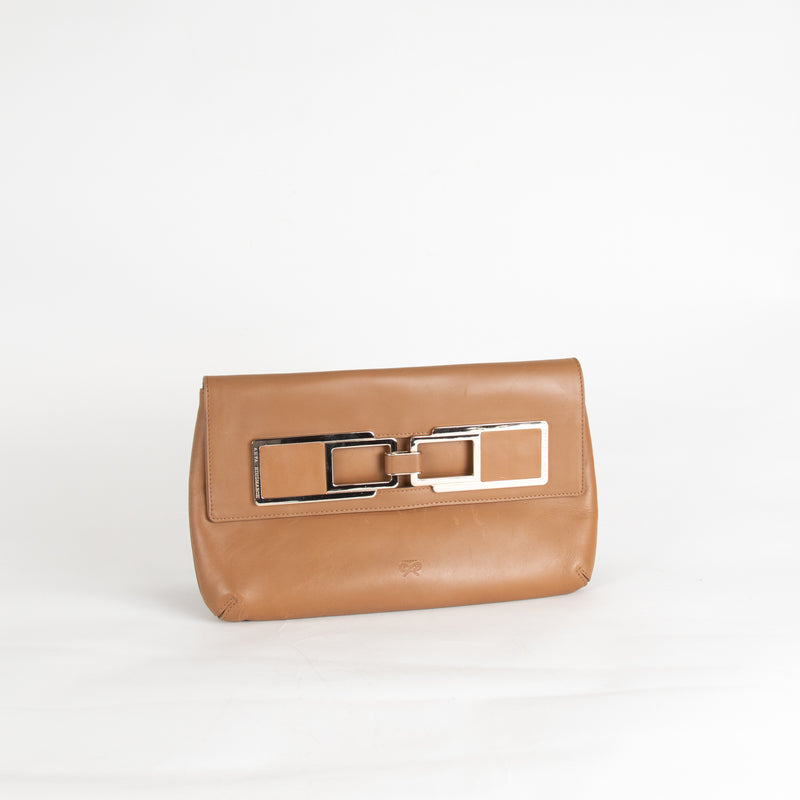 Anya Hindmarch Tan Clutch With Gold Buckle