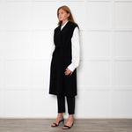 S Max Mara Black Belted Longline Virgin Wool Gilet