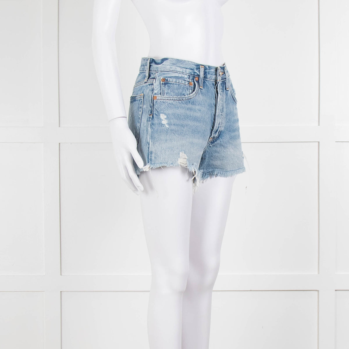 Agolde Blue Distressed Denim Shorts
