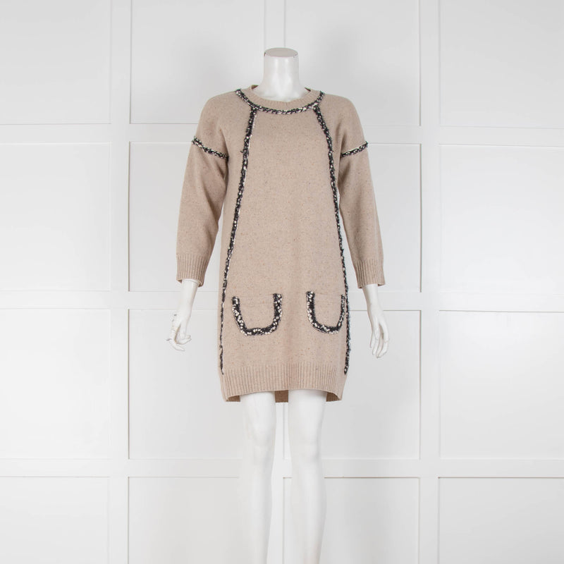 See By Chloe Beige Jumper With Silver Thread Detail Small Pockets
