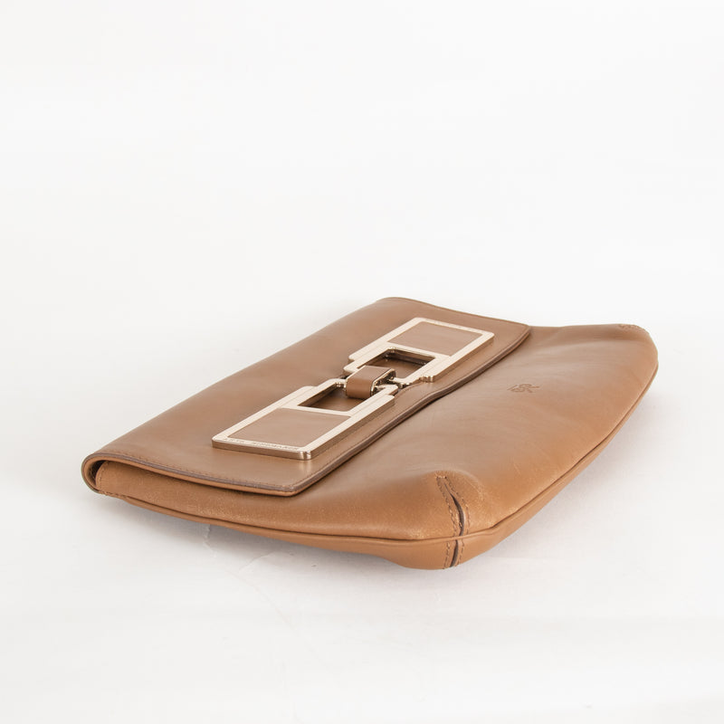 Anya Hindmarch Tan Clutch With Gold Buckle