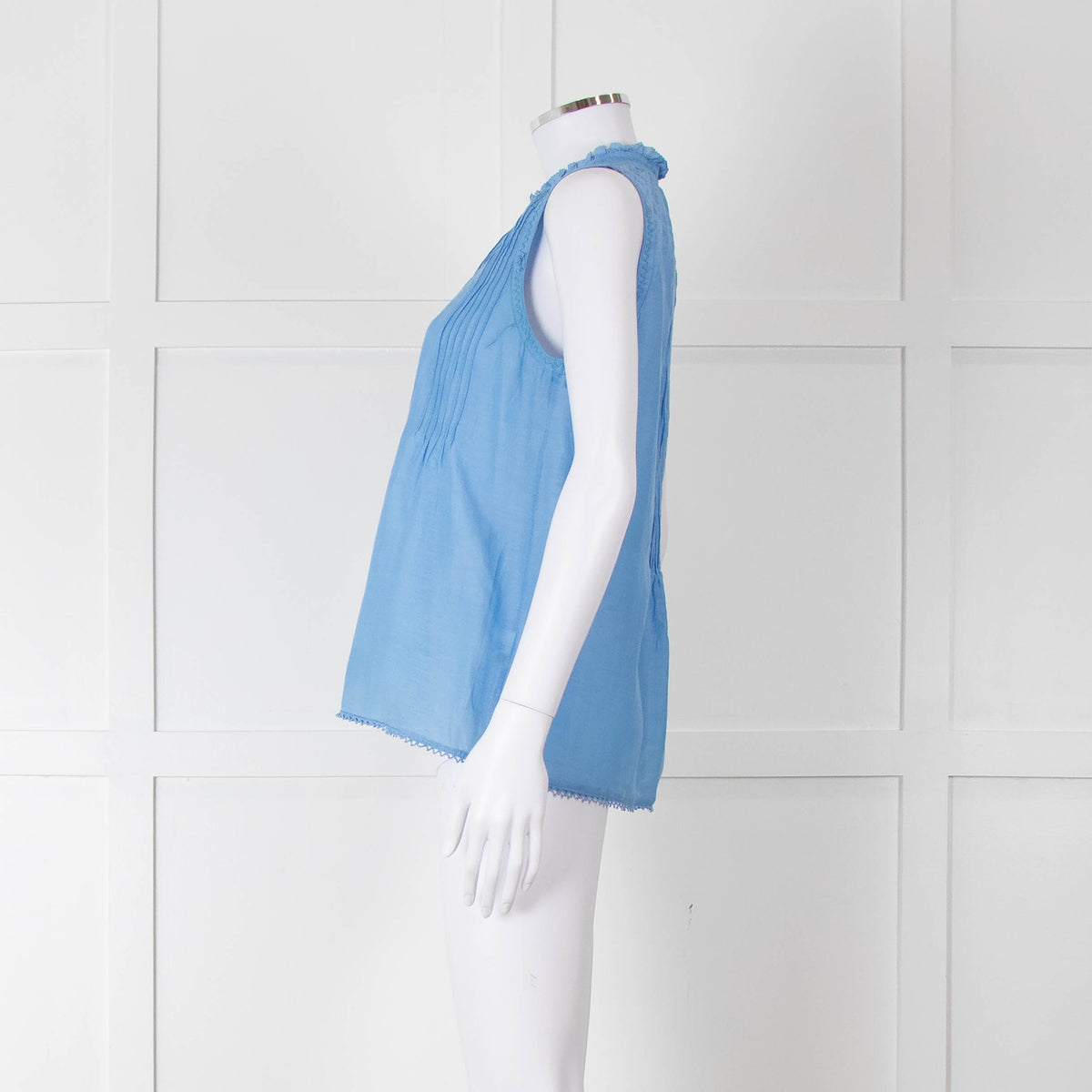 Brora Blue Cotton & Silk Sleeveless Blouse
