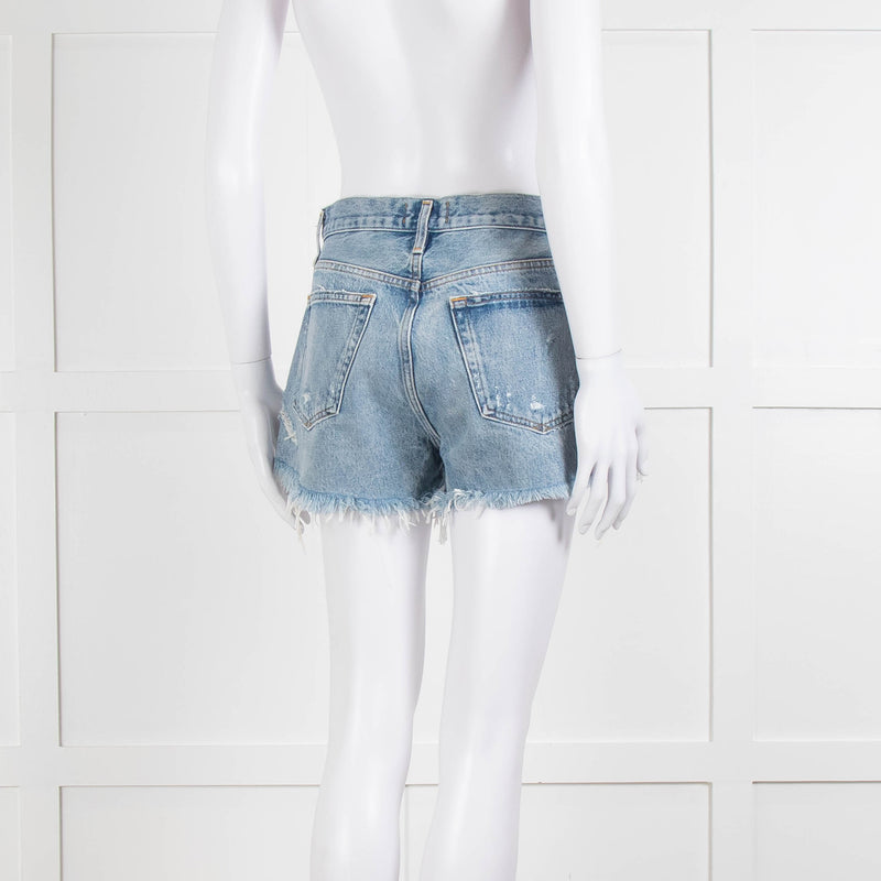 Agolde Blue Distressed Denim Shorts