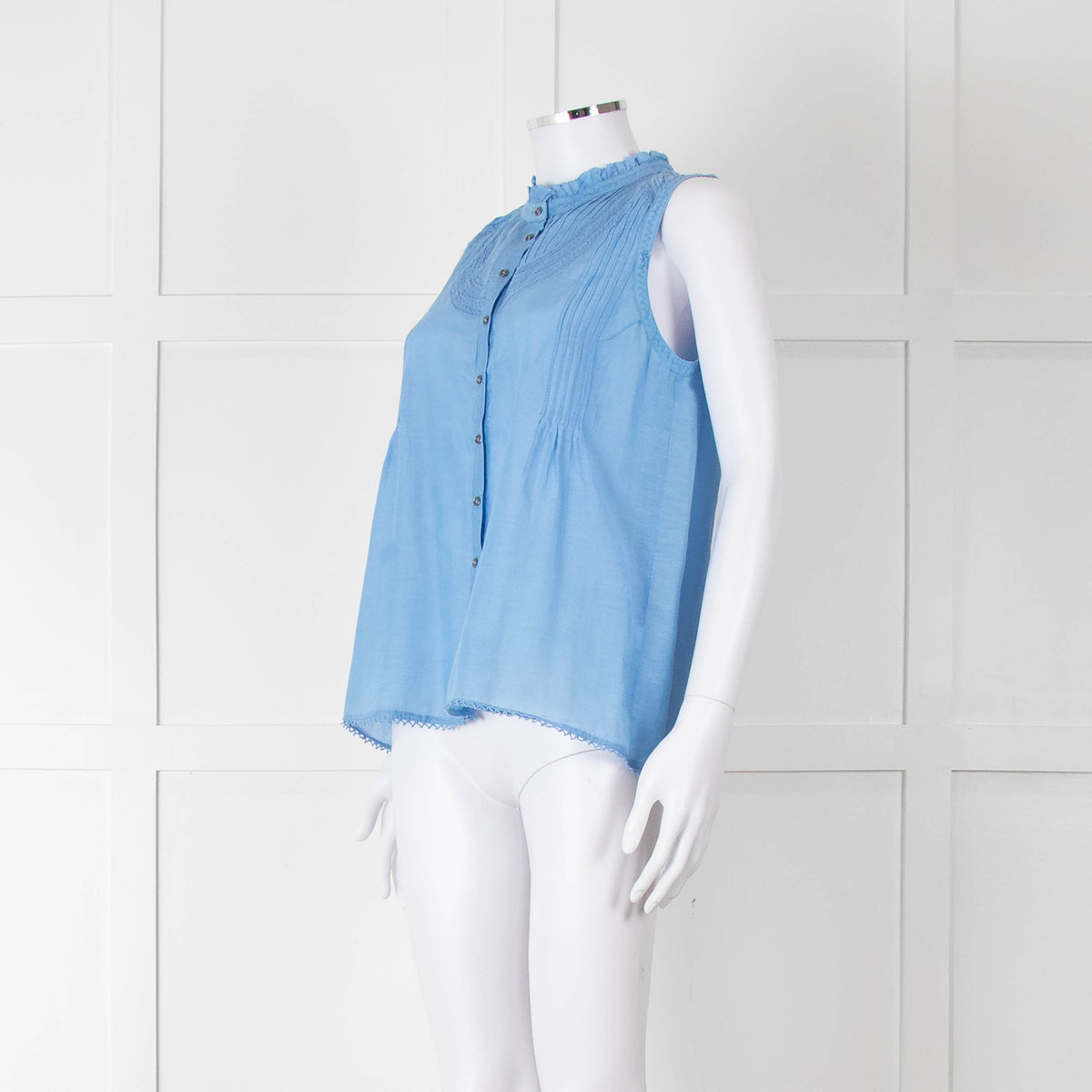 Brora Blue Cotton & Silk Sleeveless Blouse