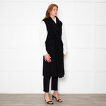 S Max Mara Black Belted Longline Virgin Wool Gilet