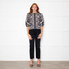 Farm Rio Black and White Retro Floral Print Blouse With Floral Embelishment
