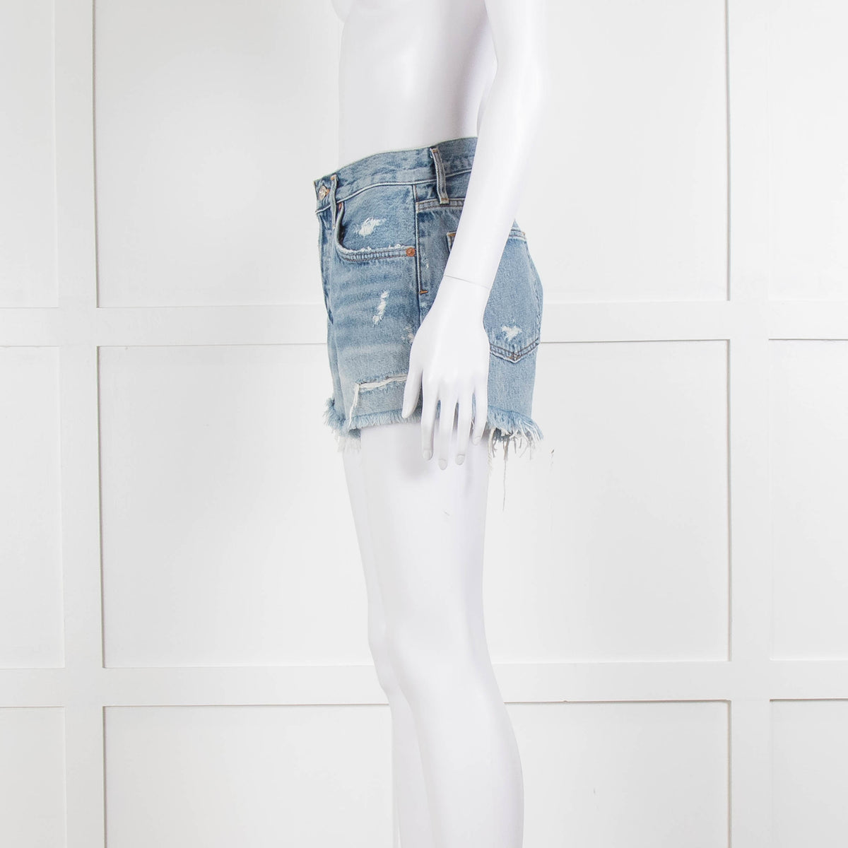 Agolde Blue Distressed Denim Shorts