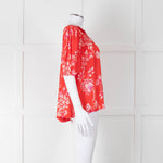 Rae Feather Red Patterned Short Sleeve Top With Ties