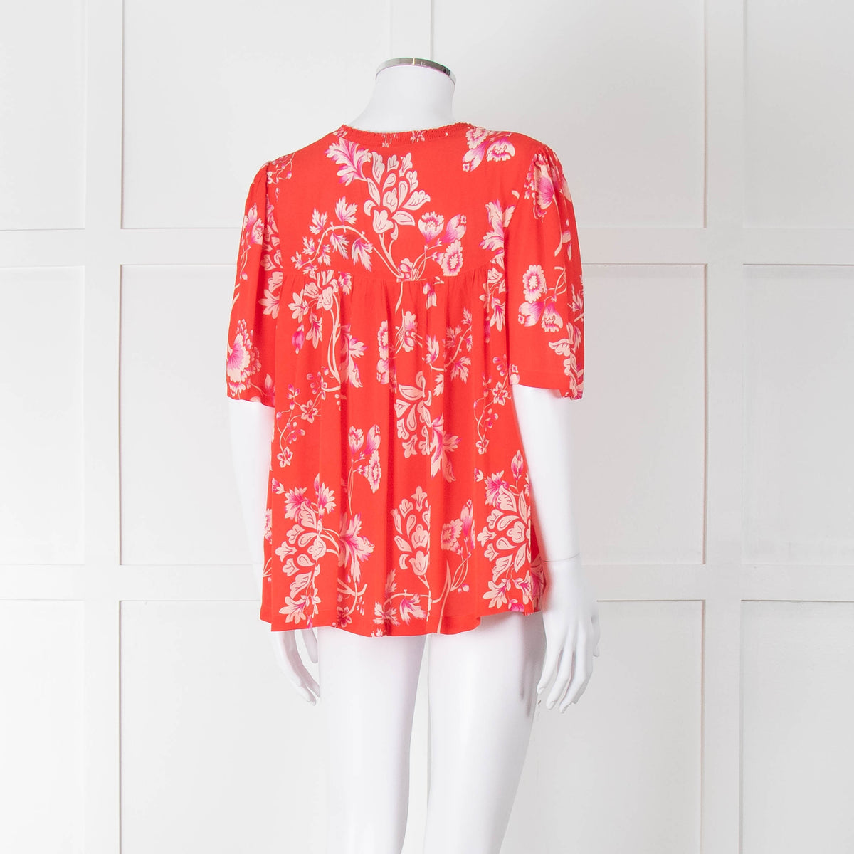 Rae Feather Red Patterned Short Sleeve Top With Ties