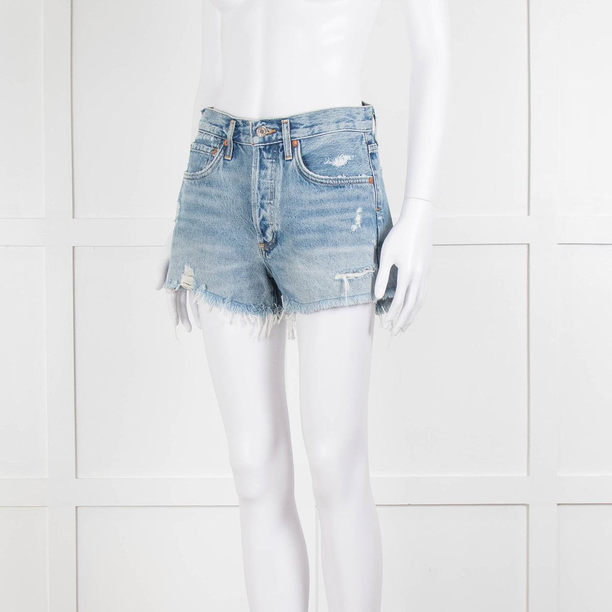 Agolde Blue Distressed Denim Shorts