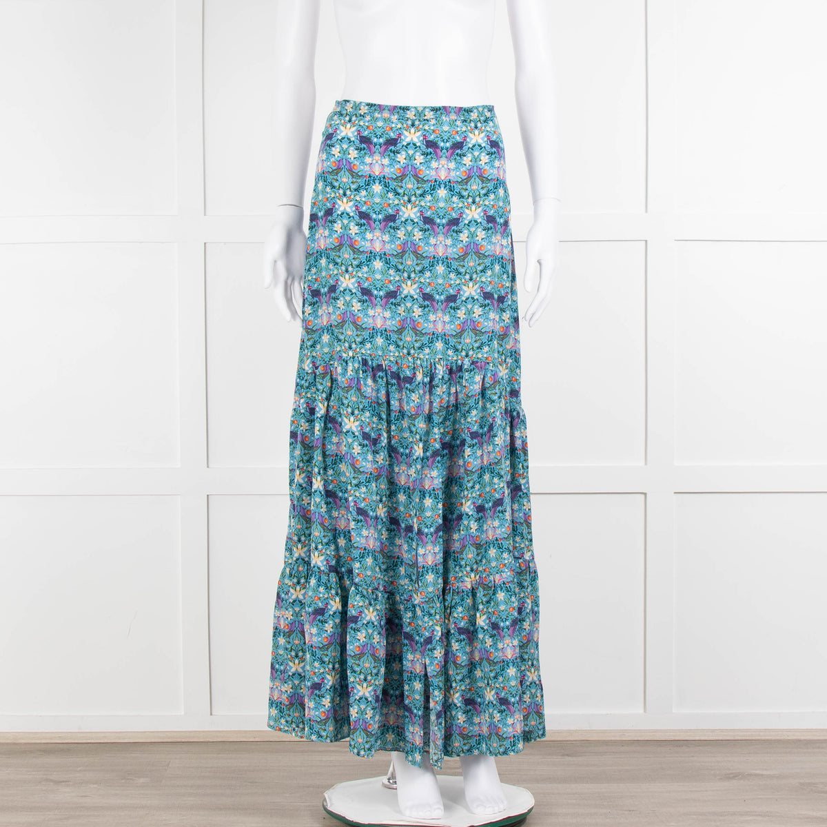 Ridley Blue Floral Silk Open Front Maxi Skirt