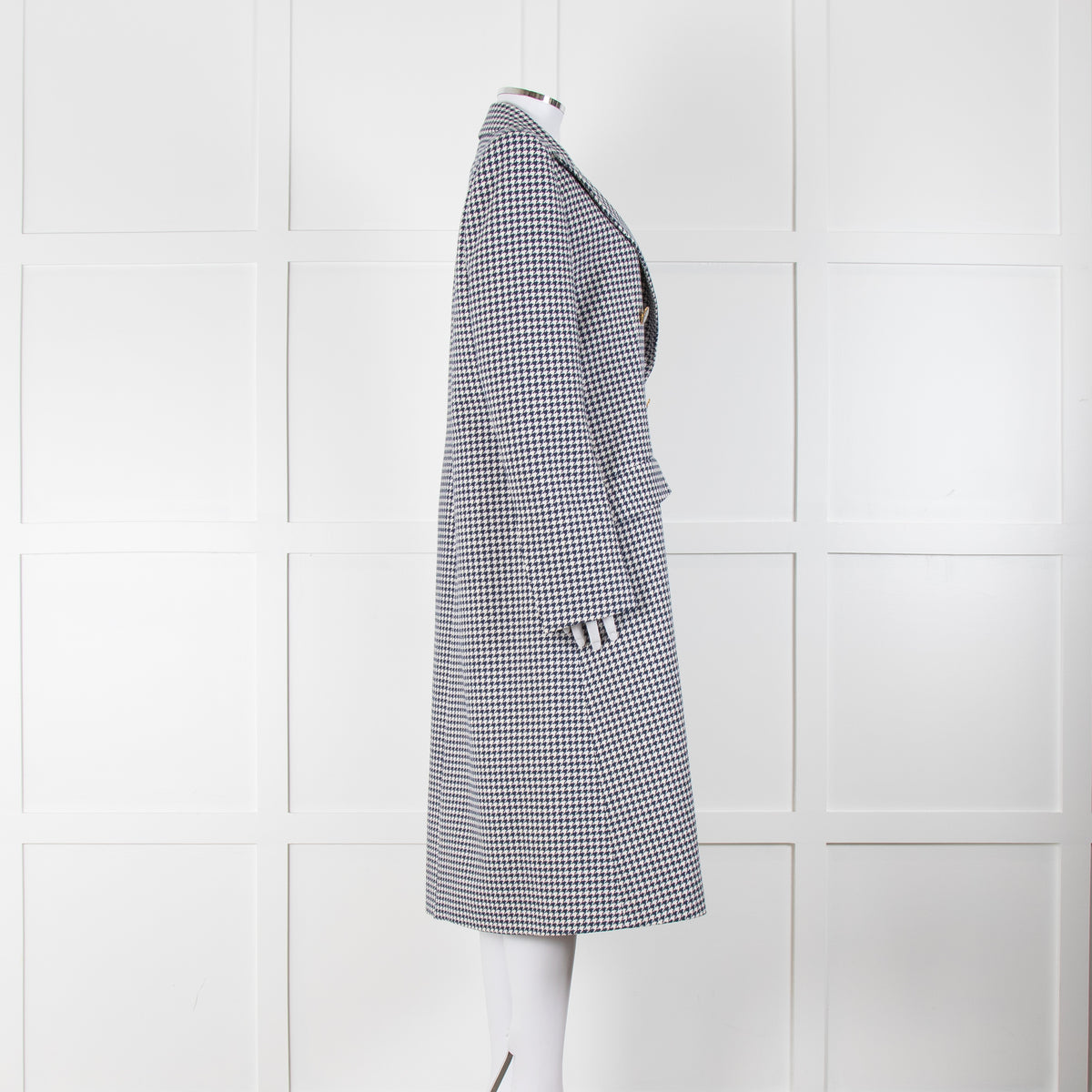 Alexandre Vauthier White Blue Houndstooth Coat