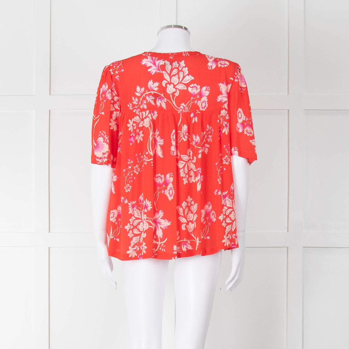 Rae Feather Red Patterned Short Sleeve Top With Ties