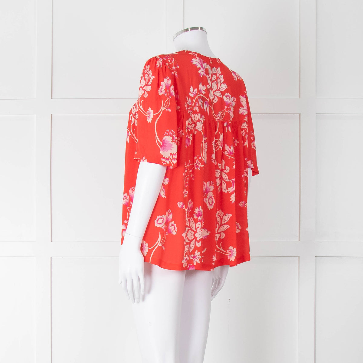 Rae Feather Red Patterned Short Sleeve Top With Ties