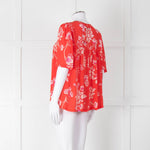 Rae Feather Red Patterned Short Sleeve Top With Ties
