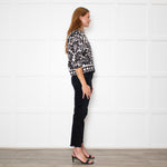Farm Rio Black and White Retro Floral Print Blouse With Floral Embelishment