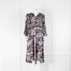 Charlotte Sparre Dark Marble Print Silk Tiered Midi Dress