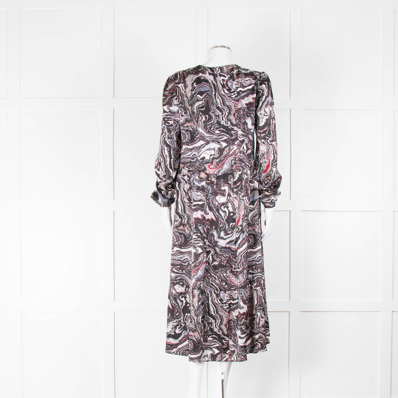 Charlotte Sparre Dark Marble Print Silk Tiered Midi Dress
