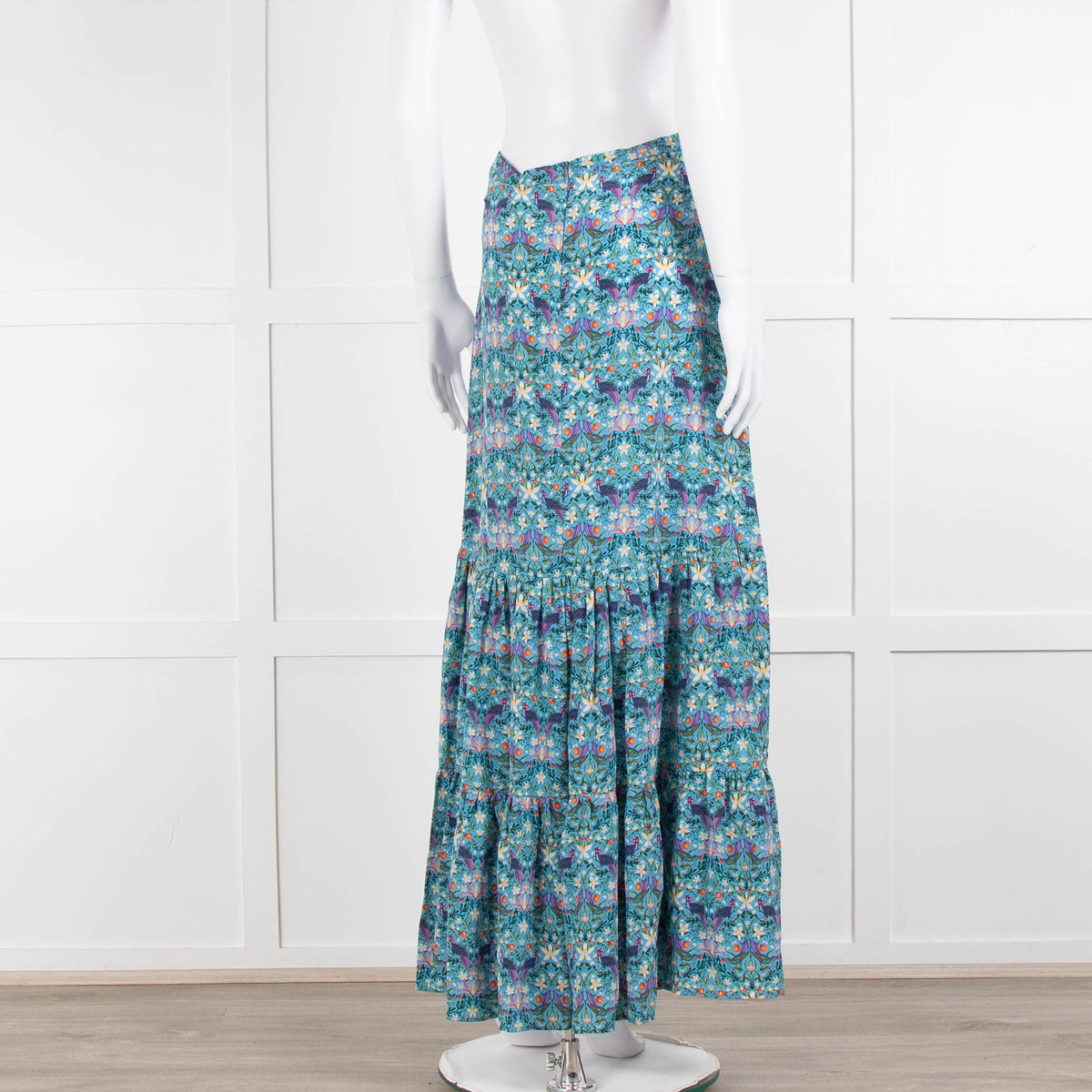 Ridley Blue Floral Silk Open Front Maxi Skirt