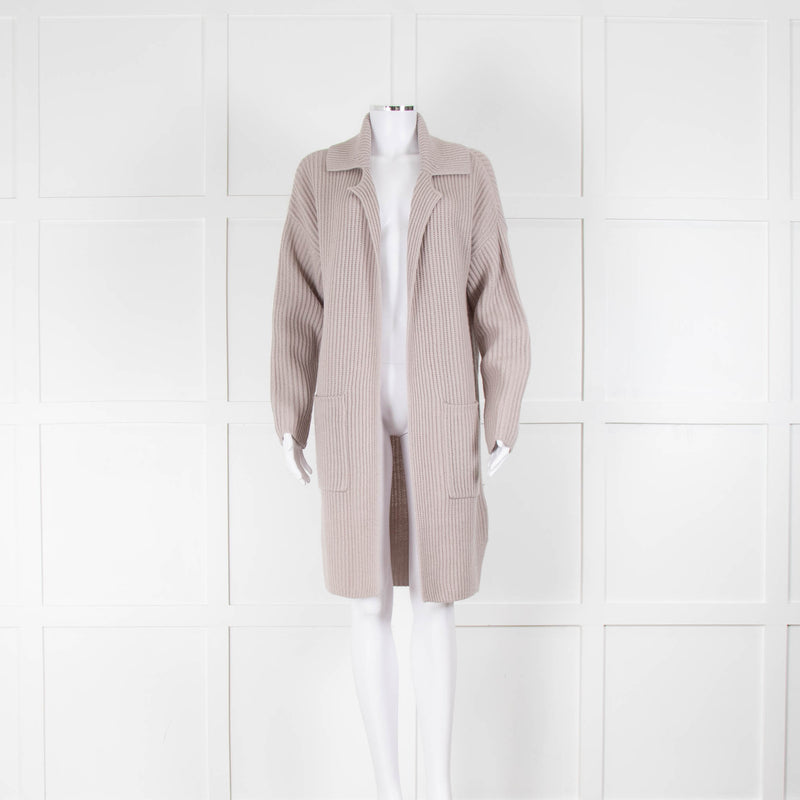 Luisa Cerano Beige Chunky Rib Collared Cardigan