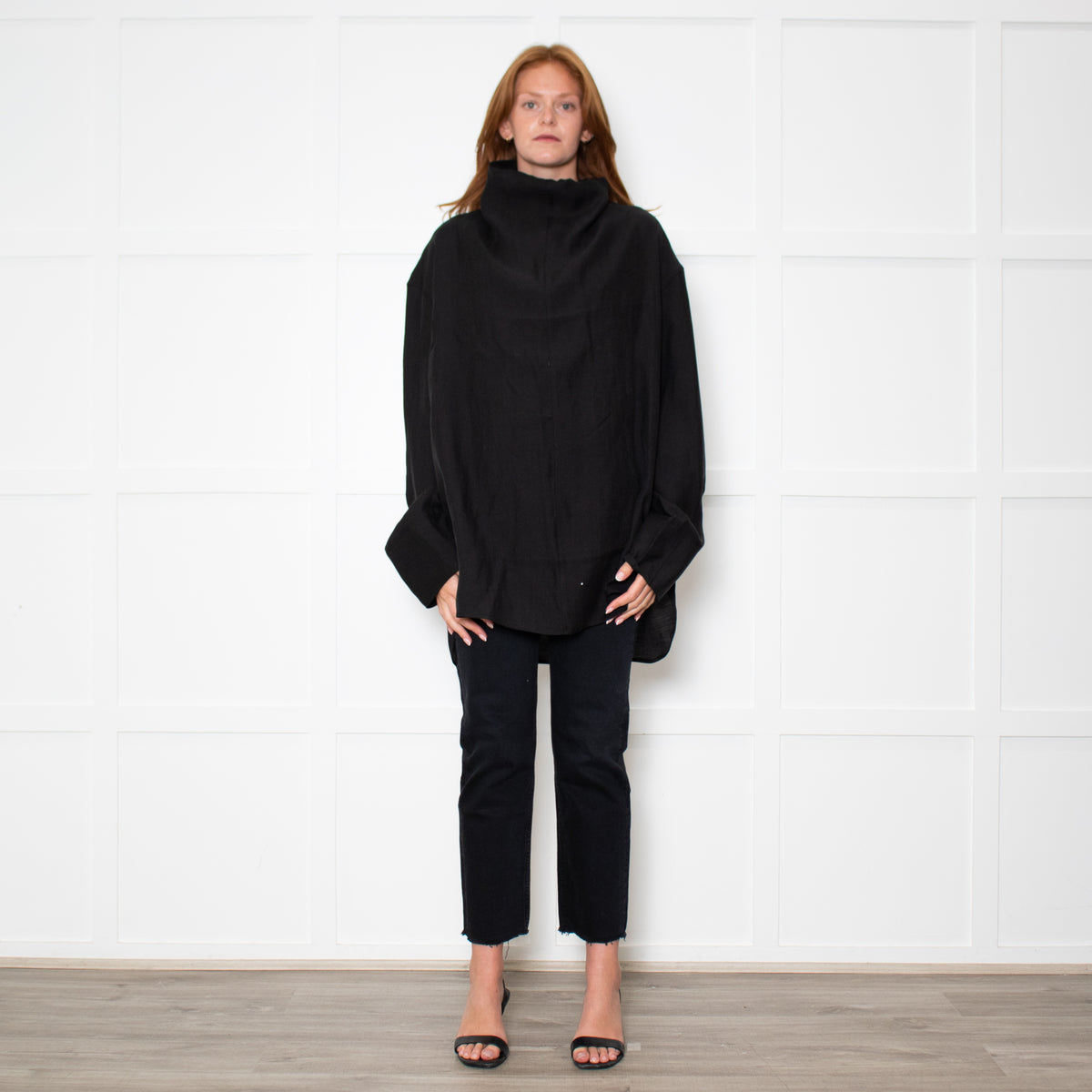 Toteme Black Funnel Neck Organza Blouse