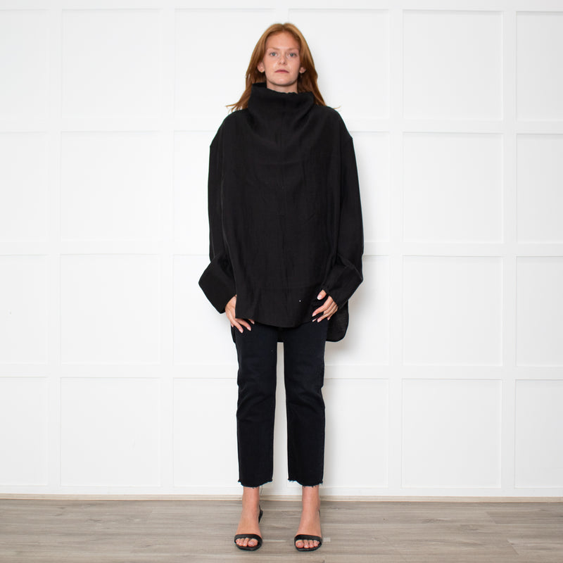 Toteme Black Funnel Neck Organza Blouse