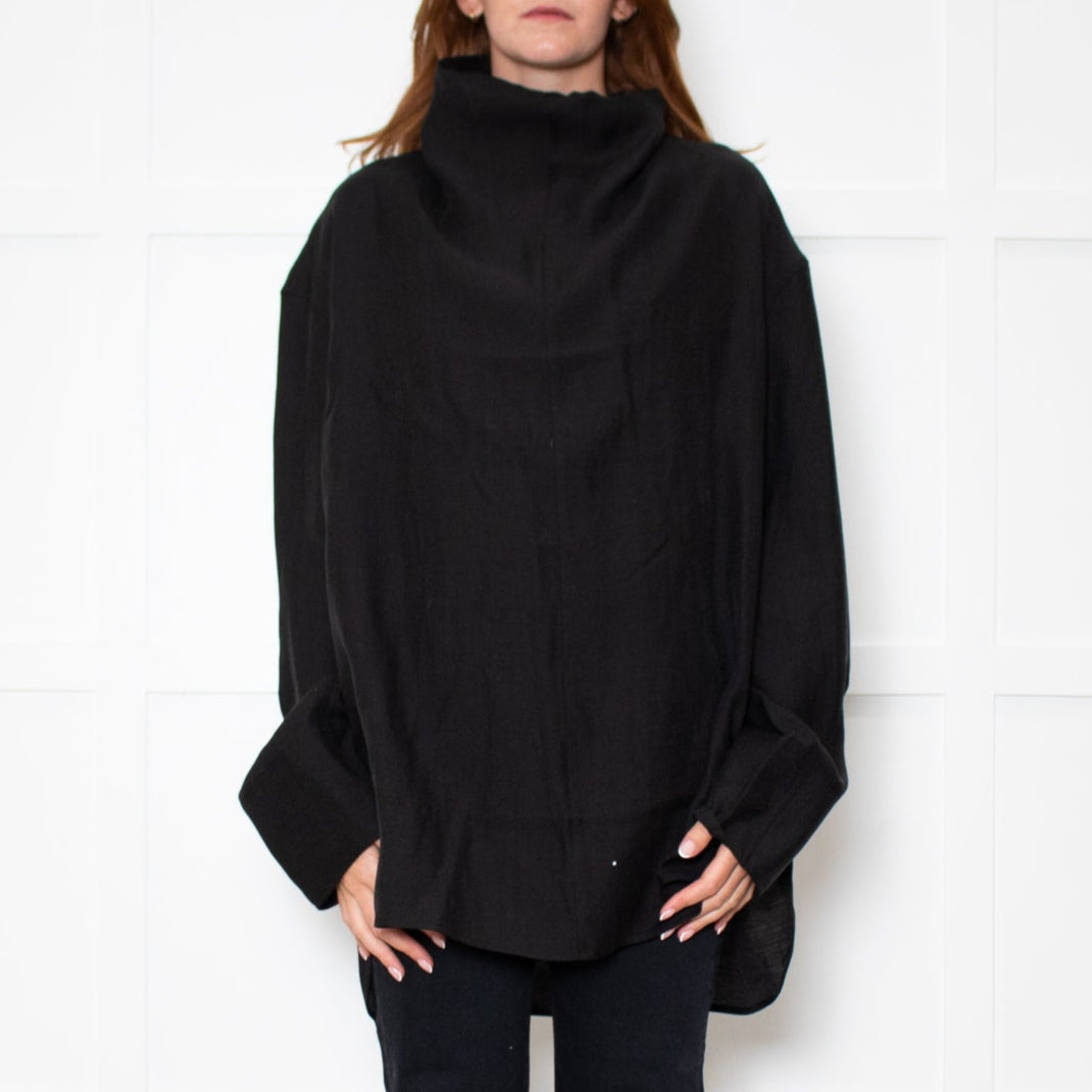 Toteme Black Funnel Neck Organza Blouse