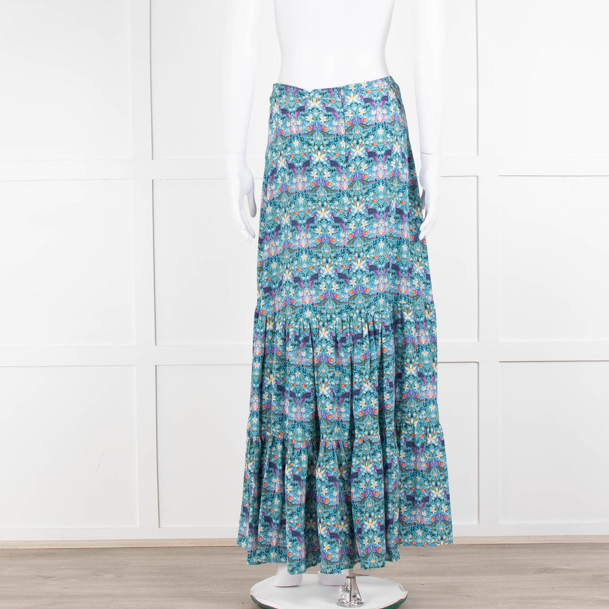 Ridley Blue Floral Silk Open Front Maxi Skirt