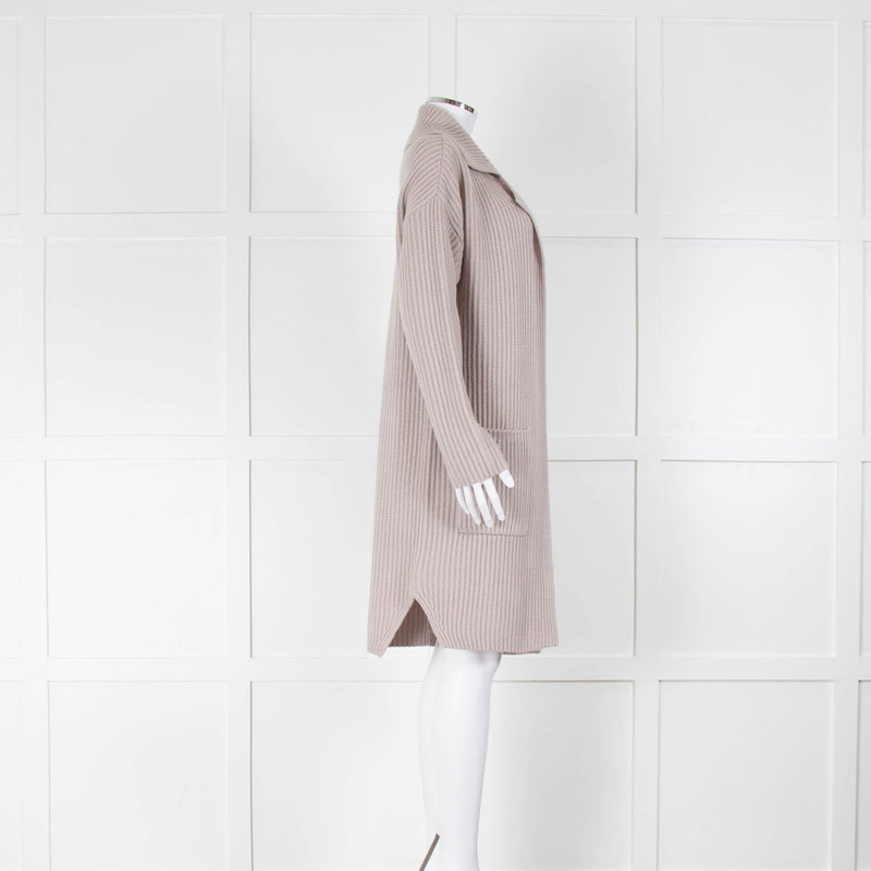 Luisa Cerano Beige Chunky Rib Collared Cardigan