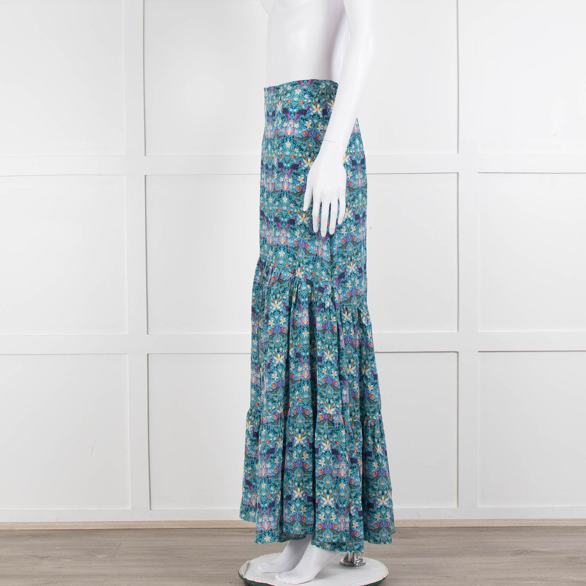 Ridley Blue Floral Silk Open Front Maxi Skirt