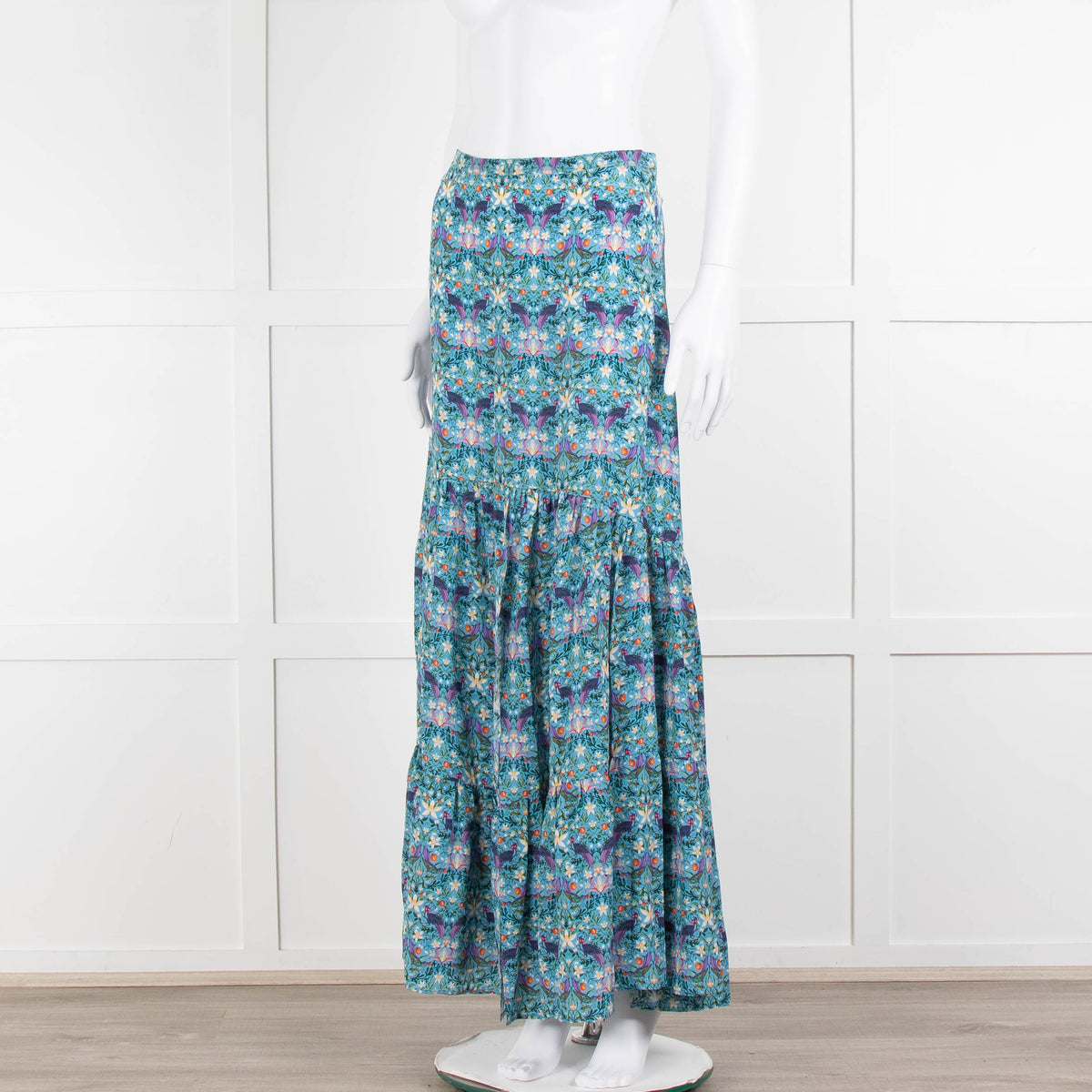 Ridley Blue Floral Silk Open Front Maxi Skirt
