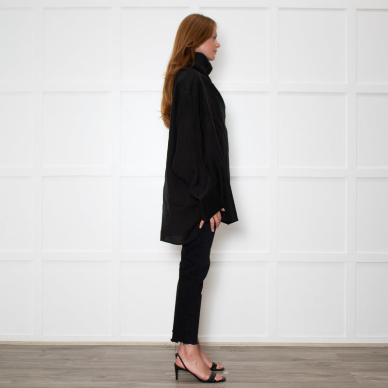 Toteme Black Funnel Neck Organza Blouse