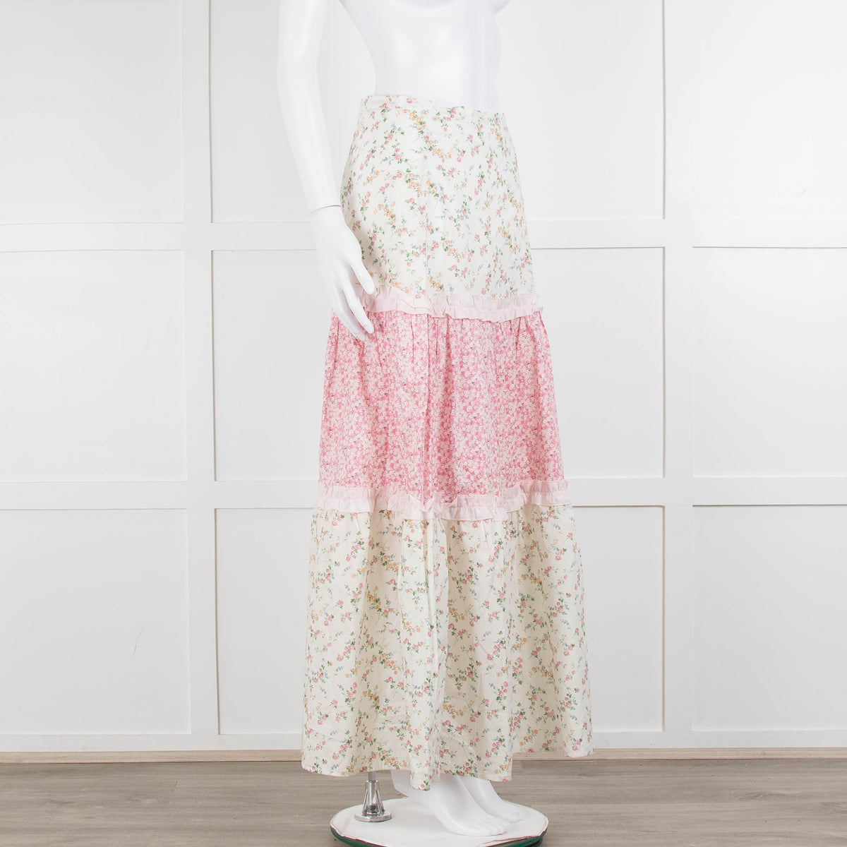 Ridley Cream Pink Floral Tiered Maxi Skirt