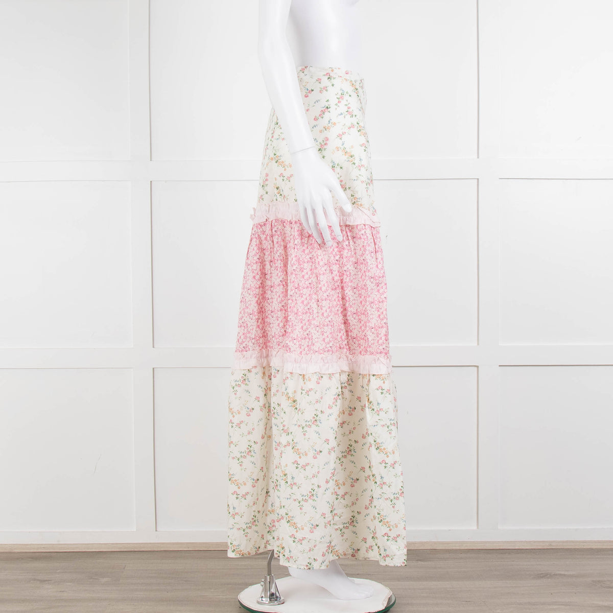 Ridley Cream Pink Floral Tiered Maxi Skirt