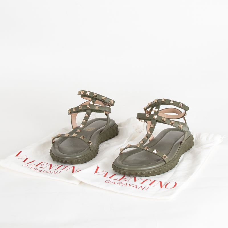 Valentino Rockstud Gladiator Sandals with Chunky Rubber Sole