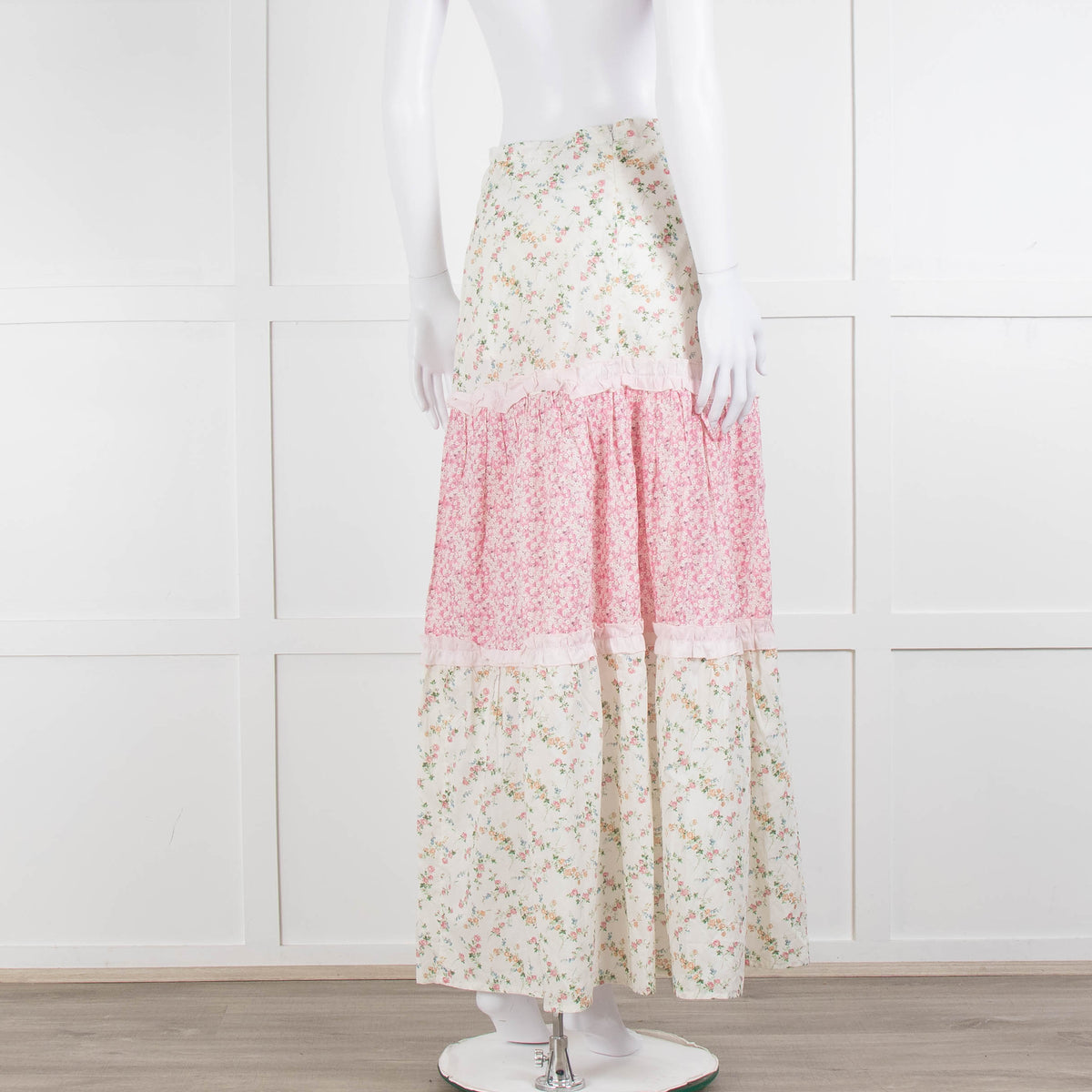 Ridley Cream Pink Floral Tiered Maxi Skirt