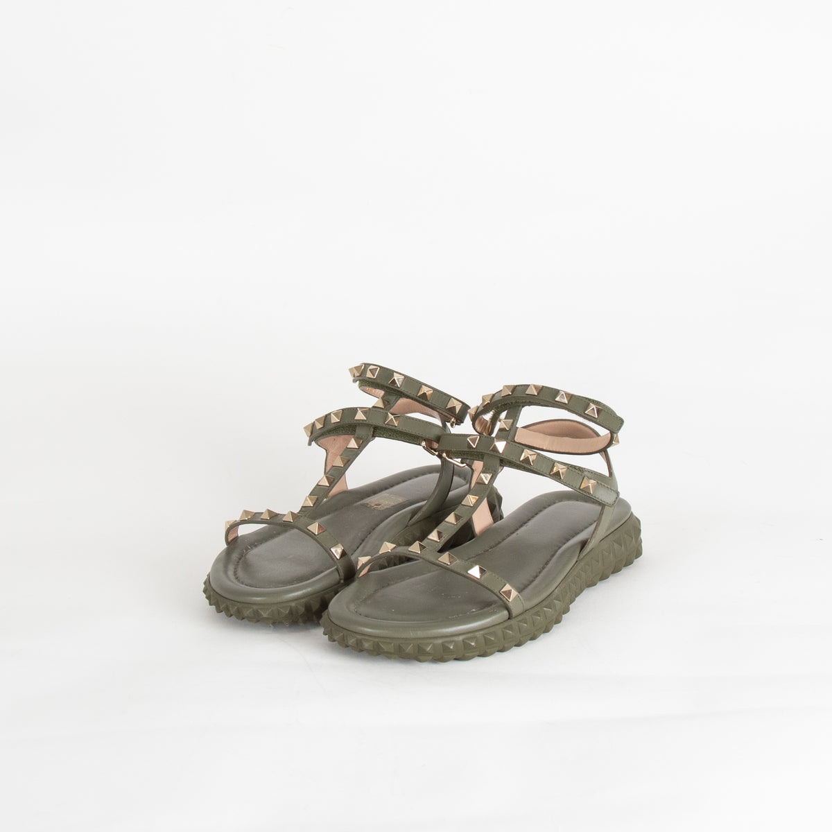 Valentino Rockstud Gladiator Sandals with Chunky Rubber Sole