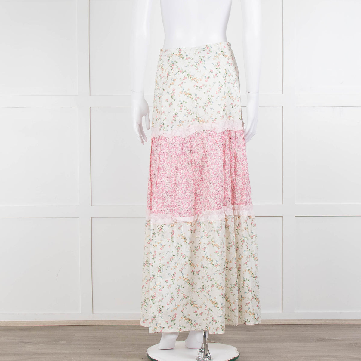 Ridley Cream Pink Floral Tiered Maxi Skirt